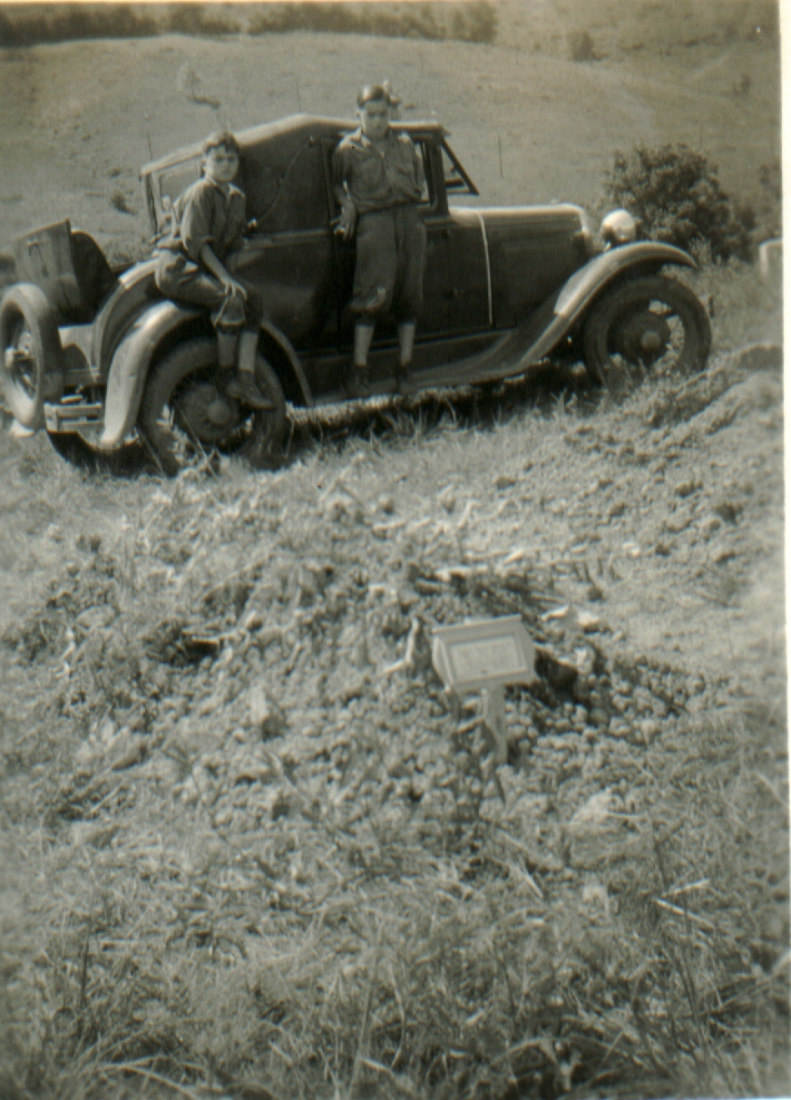  Hughie & Harold Harbert  [sons of Hallie Harbert] at mother's grave - August 1940 