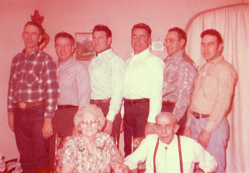  Davy & Zora Harbert & Family:  Front Row: Zora & Davy.  Back Row: Don, Keith, Carl, Jim, Bob & Dick 