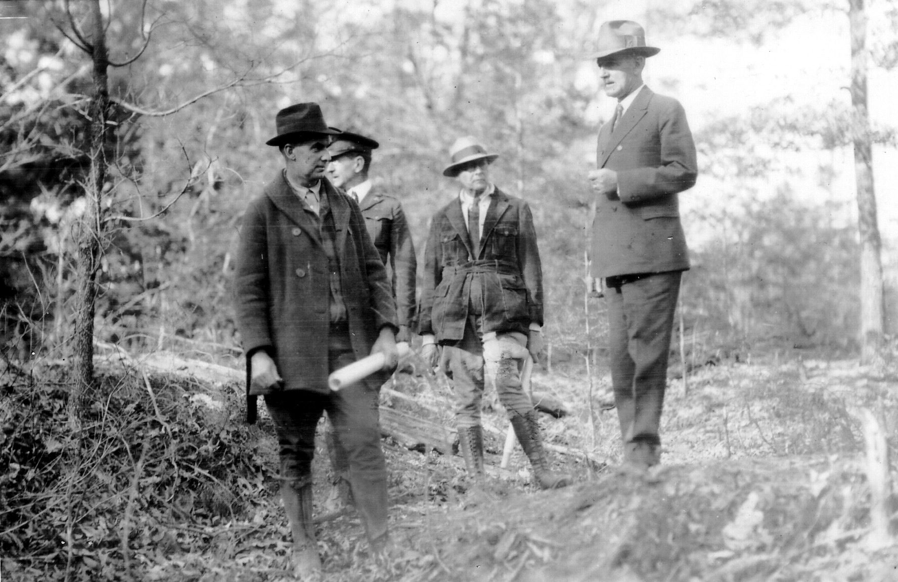  In the trenches at Bloody Angle, Spotsylvania, VA - Guy Harbert Sr, Col Landers, Capt Hobson & Mr Camp - studying civil war battle site for U.S. Park Service 