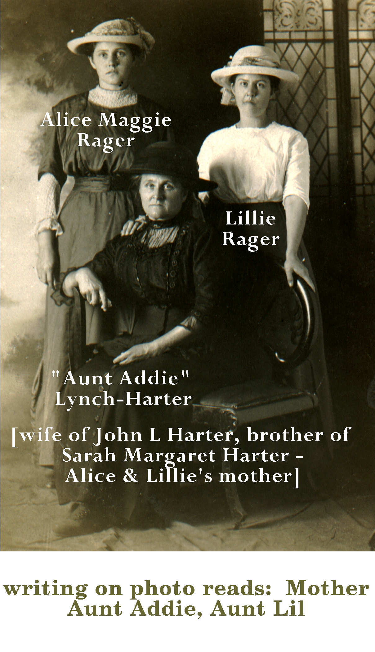  Sarah Margaret Harter-Rager (seated) & Daughters - Alice & Lillie Rager 