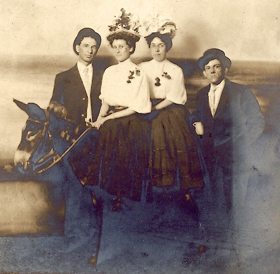  Postcard of (left) Jim Herndon & Vivian Blanche Harbert-Shadle (2nd from left) and another couple (Jim's sister???)  